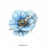 Blue Poppy Pillow, Floral Accent Pillow, Decorative Home Decor, Flower Throw Pillow, Pearl Adorned Pillow, Elegant Gift Idea - Tawshia