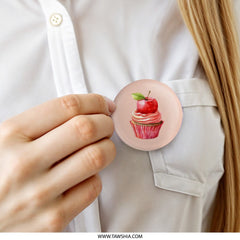 Apple Cupcake Pinback Button, Cute Dessert Button, Watercolor Food Badge, Sweet Treat Accessory, Unique Gift Idea - Tawshia
