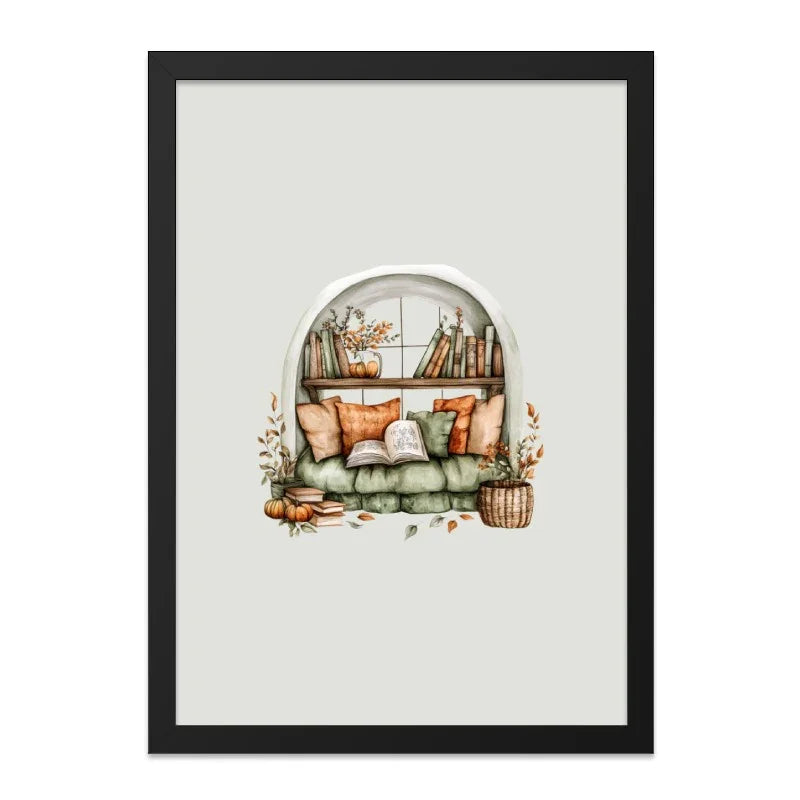 Cozy Reading Nook Wall Art, Window Seat Books, Fall Decor, Autumn Theme, Home Library Art, Cozy Home Print, Book Lover Gift - Tawshia