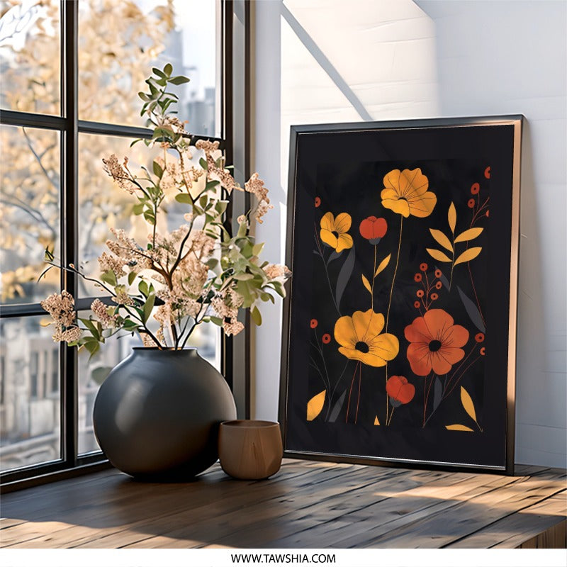 Floral Wall Art, Botanical Print, Flower Poster, Modern Art Decor, Nature Inspired Artwork, Elegant Home Decor, Poppy Wall Art - Tawshia