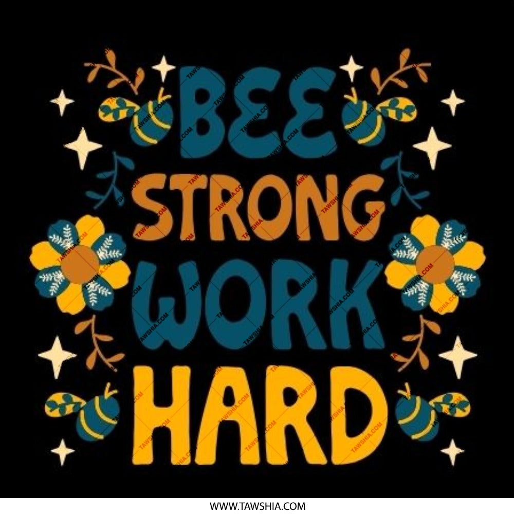 Bee Strong Work Hard Pinback Button, Floral Bee Button, Positive Message Pin, Bee Lover Gift, Inspirational Button - Tawshia