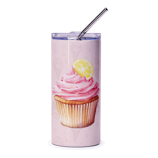 Lemon Cupcake Tumbler, Pink Dessert Tumbler, Cute Cupcake Design, Gift for Baker, Cupcake Lover, Unique Tumbler, Trendy Tumblers - Tawshia