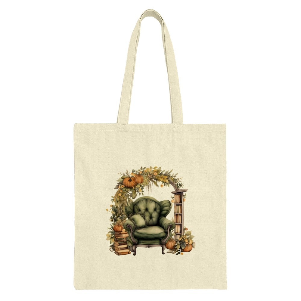 Autumn Reading Nook Tote, Cozy Fall Vibes, Literary Tote Bag, Book Lover Gift, Thanksgiving Harvest, Seasonal Tote, Library Card Tote - Tawshia