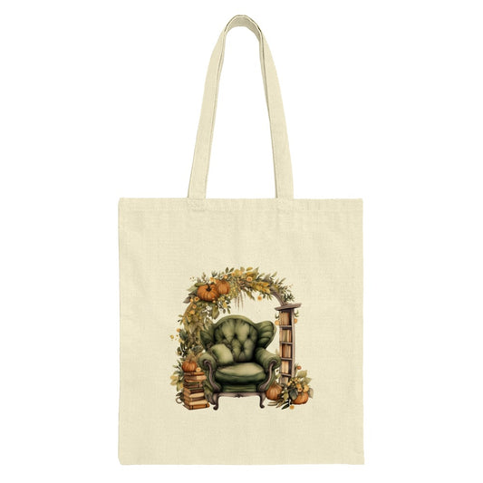 Autumn Reading Nook Tote, Cozy Fall Vibes, Literary Tote Bag, Book Lover Gift, Thanksgiving Harvest, Seasonal Tote, Library Card Tote - Tawshia