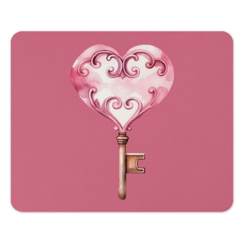 Heart Key Mouse Pad, Pink Decor, Ornate Design, Cute Mousepad, Home Office Accessory, Desk Mat, Gift for Her, Valentine's Day Gift - Tawshia