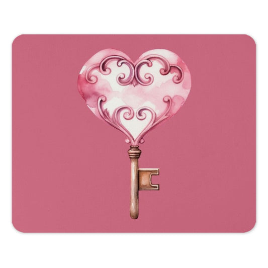 Heart Key Mouse Pad, Pink Decor, Ornate Design, Cute Mousepad, Home Office Accessory, Desk Mat, Gift for Her, Valentine's Day Gift - Tawshia