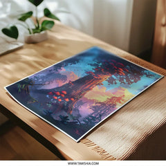 Magical Mushroom Tree Photographic Print, Fantasy Landscape Art, Mystical Forest Decor, Unique Wall Art, Nature Scenery Print - Tawshia