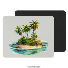 Tropical Island Mouse Pad, Beach Paradise Desk Decor, Palm Tree Island Office Gift, Ocean View Computer Accessory, Summer Vibes Mousepad - Tawshia