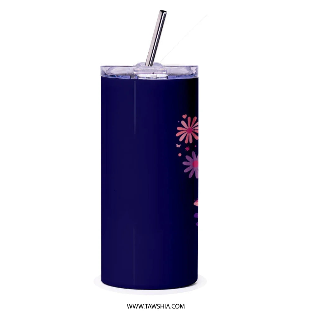 Floral Dark Blue Insulated Tumbler Drinkware Product