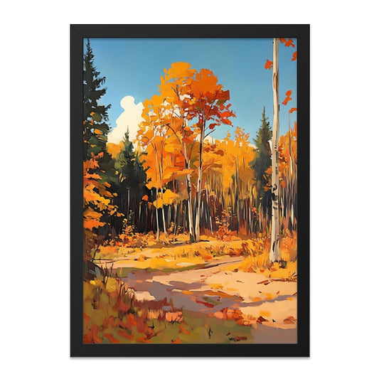 Autumn Forest Wall Art, Fall Landscape Painting, Rustic Nature Print, Colorful Trees Artwork, Birch Tree Scenery, Framed Wall Decor - Tawshia
