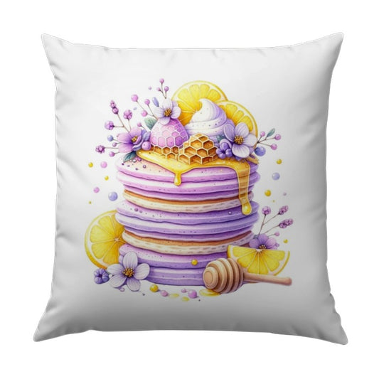 Honey Lavender Pancakes Pillow, Watercolor Dessert Throw Pillow, Foodie Decor Cushion, Purple Pancake Art Pillow, Kitchen Decor - Tawshia