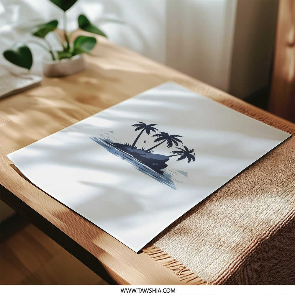 Tropical Island Photographic Print, Palm Tree Art, Minimalist Landscape, Coastal Wall Decor, Beach House Print, Tropical Home Decor - Tawshia