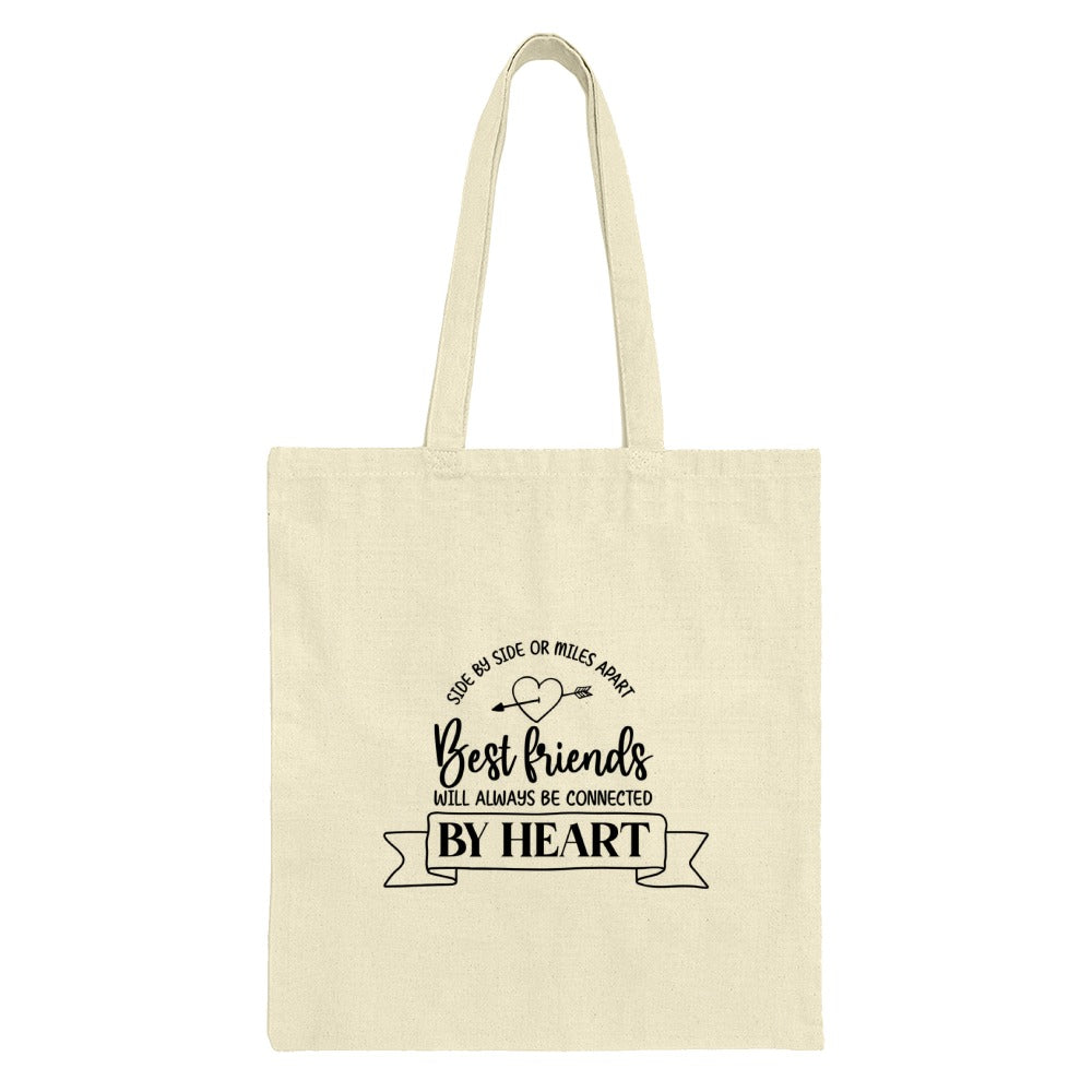 Best Friends Tote Bag, Connected by Heart, Friendship Gift, Long Distance Friend Gift, Heart Arrow Design, Canvas Tote Bag - Tawshia