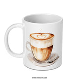 Latte Art Mug, Coffee Lover Gift, Watercolor Mug, Heart Coffee Mug, Beverage Mug, Drinkware, Coffee Cup, Unique Mug Design - Tawshia