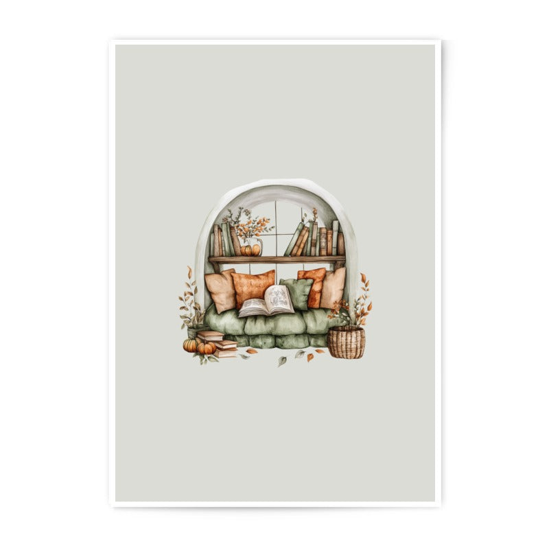 Reading Nook Photographic Prints, Cozy Window Seat Art, Book Lover Gift, Autumn Decor, Fall Themed Prints, Home Library Wall Art - Tawshia