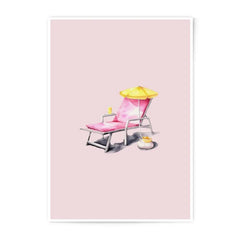 Beach Chair Photographic Prints, Summer Vacation Art, Coastal Wall Decor, Pink Aesthetic, Tropical Getaway, Watercolor Painting - Tawshia
