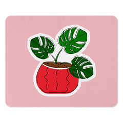 Monstera Plant Mouse Pad, Tropical Leaf Desk Decor, Cute Aesthetic Mousepad, Home Office Gift, Potted Plant Mousepad, Pink Background - Tawshia