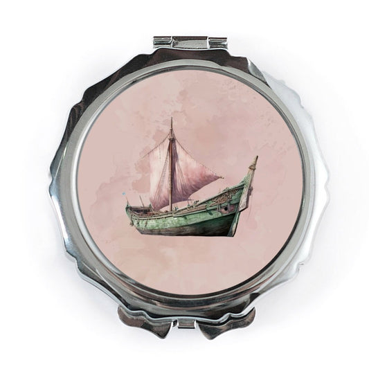 Sailing Ship Pocket Mirror, Boat Art Compact Mirror, Nautical Travel Mirror, Vintage Style Make up Mirror, Gift for Sailor, Ship Lover - Tawshia