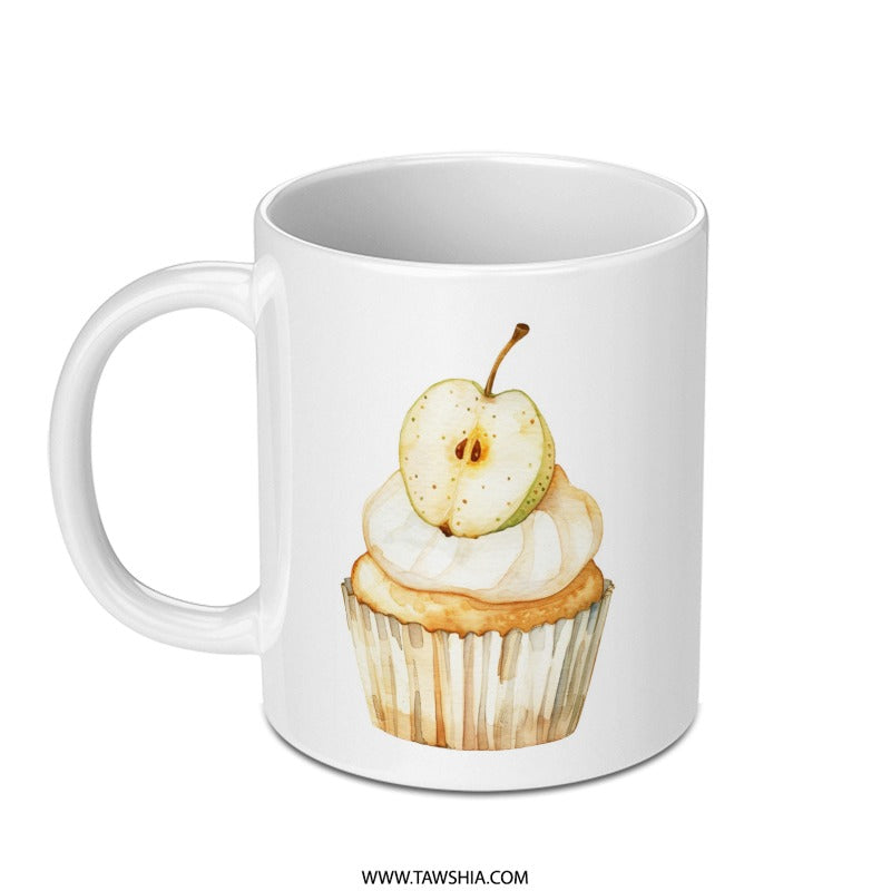 Apple Cupcake Mug, Cute Dessert Mug, Foodie Gift Mug, Kitchen Decor Mug, Watercolor Apple Mug, Unique Mug, Coffee Cup, Tea Cup - Tawshia