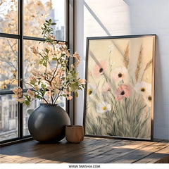 Floral Wall Art Print, Poppy Flower Painting, Botanical Art, Pastel Flower Art, Flower Field Art, Modern Home Decor, Framed Art, Wall Decor - Tawshia