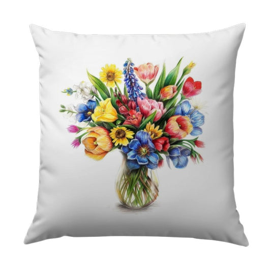 Floral Bouquet Pillow, Colorful Flower Vase Pillow, Spring Flower Art Pillow, Home Decor Pillow, Decorative Pillow - Tawshia