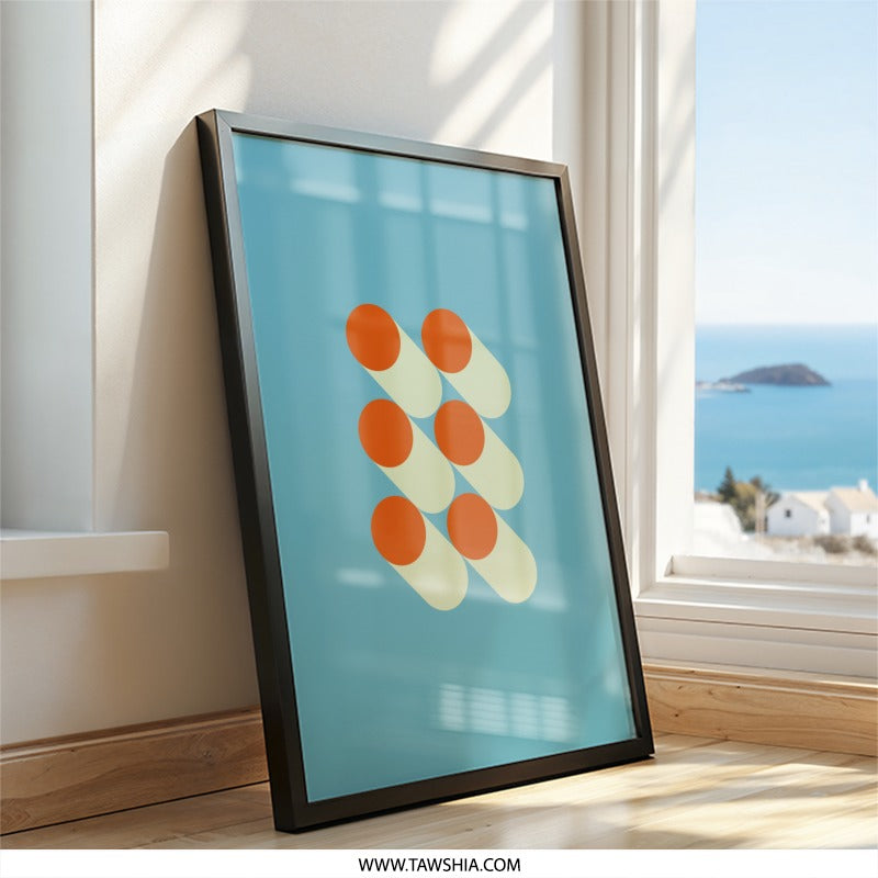 Minimalist Geometric Wall Art, Retro Circles Print, Mid Century Modern Decor, Abstract Shapes Poster, Home Office Art, Contemporary Wall - Tawshia