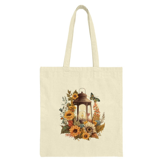 Lantern Tote Bag, Floral Tote, Sunflower Bag, Butterfly Design, Fall Decor, Autumn Bag, Unique Tote Bag, Lantern Gift, Nature Tote Bag - Tawshia
