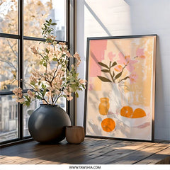 Floral Still Life Wall Art, Kitchen Wall Decor, Modern Art Print, Flower Vase Artwork, Orange Art, Botanical Art, Home Decor, Framed Art - Tawshia
