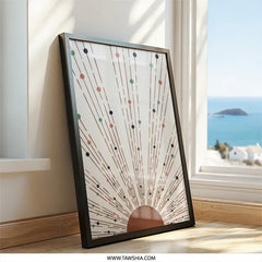 Boho Sun Wall Art, Abstract Sunrise Print, Mid Century Modern Art, Dots and Lines Decor, Geometric Wall Hanging, Minimalist Home Decor - Tawshia