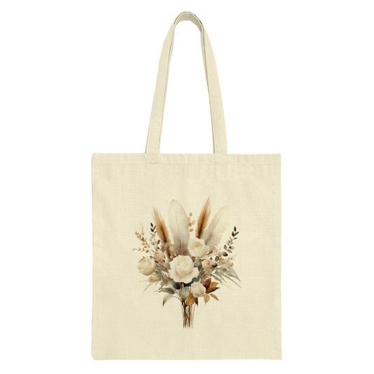 Floral Bouquet Tote Bag, Boho Tote Bag, Aesthetic Tote Bag, Feather Design Tote Bag, Beige Flower Market Bag, Chic Shopping Bag - Tawshia