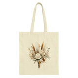Floral Bouquet Tote Bag, Boho Tote Bag, Aesthetic Tote Bag, Feather Design Tote Bag, Beige Flower Market Bag, Chic Shopping Bag - Tawshia