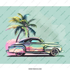 Retro Car Mouse Pad, Vintage Automobile Art, Palm Tree Design, Classic Car Lover Gift, Tropical Beach Theme Desk Accessory - Tawshia