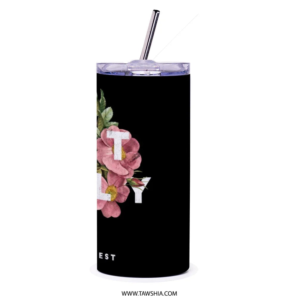 Beautiful Floral Illustration on Black Tumbler product type