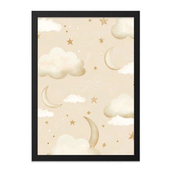 Moon Star Cloud Wall Art, Celestial Nursery Art Print, Dreamy Kids Room Decor, Cute Baby Room Wall Decor, Neutral Nursery Print - Tawshia