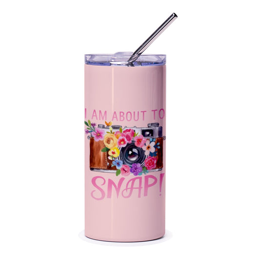 Floral Camera Tumbler, Photographer Gift, I am About to Snap!, Gift for Photography Lover, Stainless Steel Tumbler - Tawshia