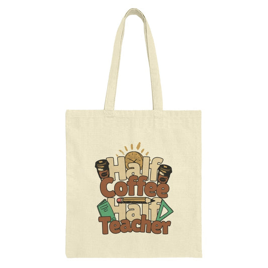 Half Coffee Half Teacher Tote Bag, Teacher Gift Tote, Funny Teacher Tote, Book Coffee Pencil Design Tote Bag, Teacher Appreciation Gift - Tawshia