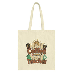Half Coffee Half Teacher Tote Bag, Teacher Gift Tote, Funny Teacher Tote, Book Coffee Pencil Design Tote Bag, Teacher Appreciation Gift - Tawshia