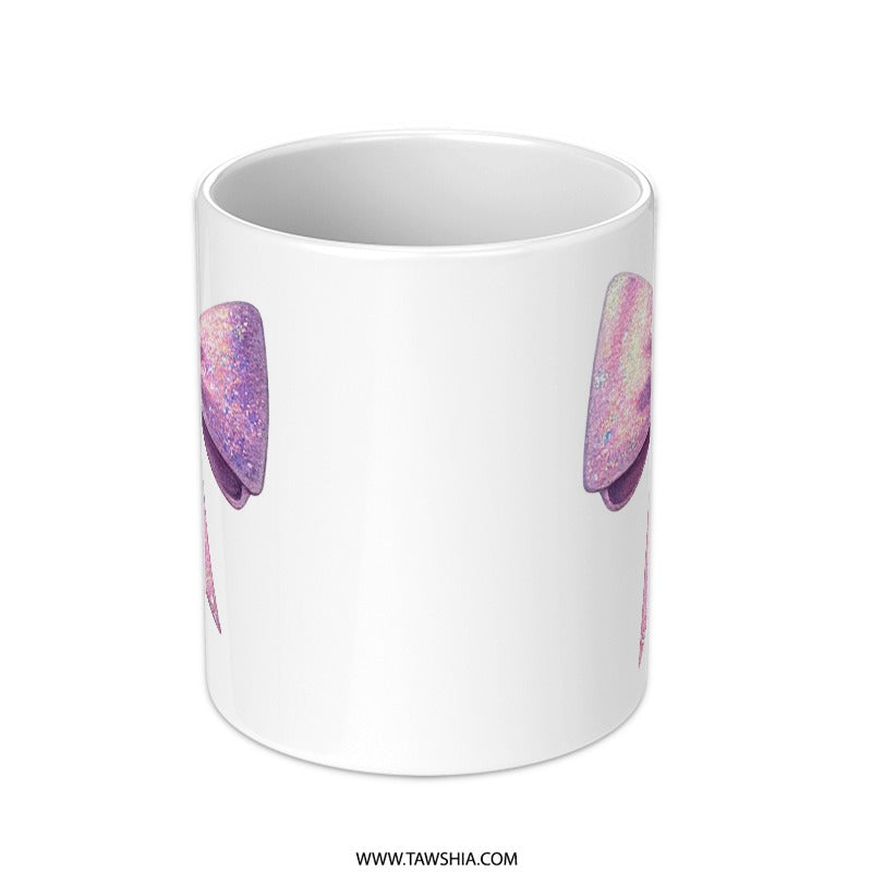 Sparkly Pink Bow Mug, Cute Gift Mug, Pink Bow Design Mug, Girly Mug, Novelty Coffee Mug, Decorative Mug (137 characters) - Tawshia