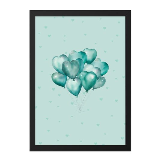 Teal Heart Balloons Wall Art, Watercolor Balloons Print, Valentines Day Decor, Nursery Wall Decor, Love Balloons Art, Balloon Wall Art - Tawshia