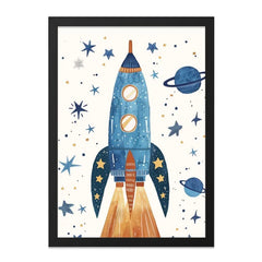 Rocket Ship Wall Art, Space Theme Print, Kids Room Decor, Nursery Art, Outer Space Art Print, Childrens Wall Art - Tawshia