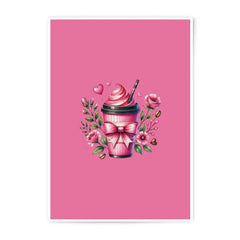 Pink Coffee Photographic Prints, Floral Coffee Cup Art, Coffee Lover Gift, Pink Home Decor, Kitchen Art, Cute Coffee Print, Wall Art - Tawshia