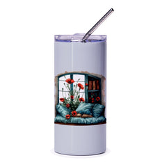Poppies Window Tumbler, Floral Tumbler, Book Lover Gift, Cozy Tumbler, Reading Nook Tumbler, Unique Tumbler, Flower Tumbler - Tawshia
