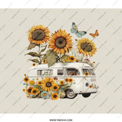 Sunflower Camper Backpack, Floral Butterflies Backpack, Cute Camper Van Back Pack, Trendy Back To School Bookbag, Travel Rucksack - Tawshia