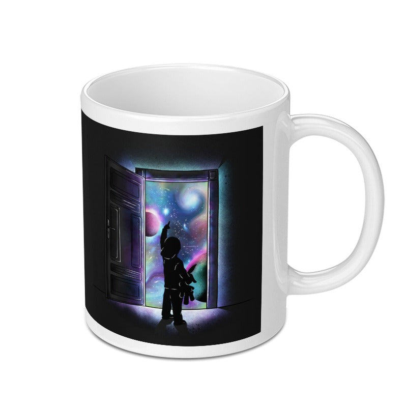 Child Looking at Cosmic Portal of New Dimensions Mug product