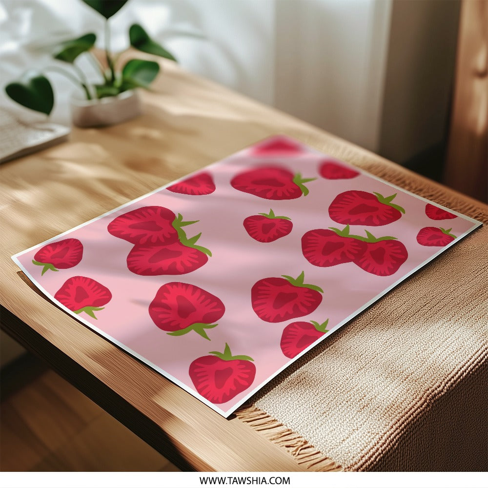 Strawberry Photographic Print, Fruit Wall Art, Pink Aesthetic Print, Kitchen Decor, Foodie Gift, Modern Home Decor, Vibrant Art Print - Tawshia