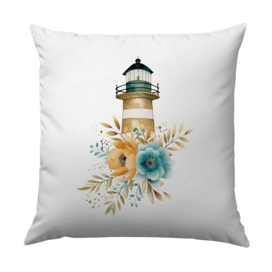 Coastal Lighthouse Pillow, Watercolor Floral Accent, Beach House Decor, Nautical Throw Pillow, Home Decor Pillow - Tawshia