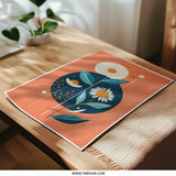 Floral Photographic Print, Daisy Wall Art, Retro Botanical Print, Mid Century Modern Home Decor, Flower Artwork, Orange Teal Art Print - Tawshia