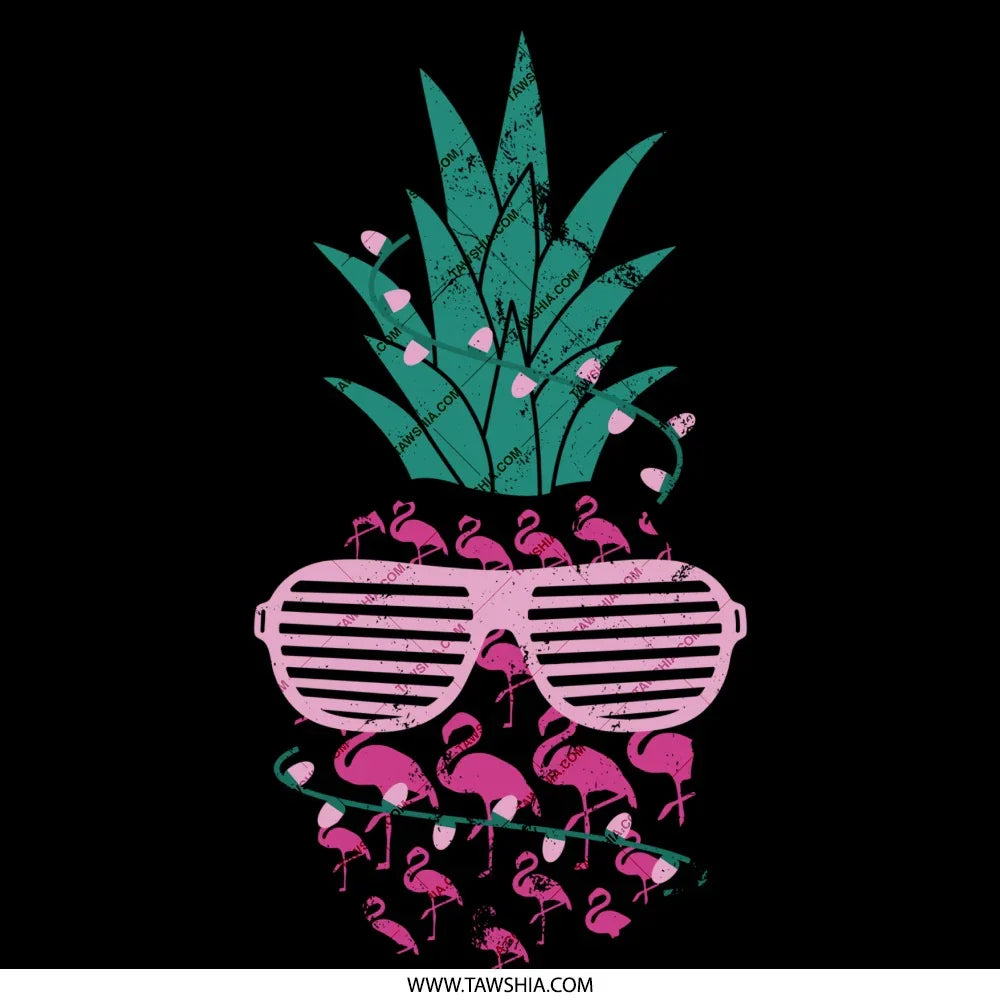 Retro Pineapple with Sunglasses Flamingo Art product