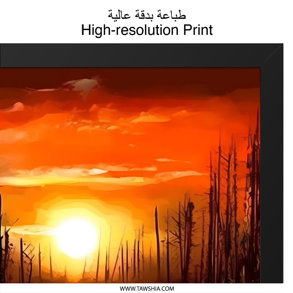 Sunset Reflection Wall Art, Landscape Painting Print, Dramatic Sky Artwork, Forest Scene Decor, Nature Inspired Wall Decor - Tawshia