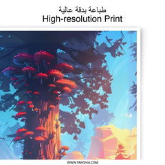 Magical Mushroom Tree Photographic Print, Fantasy Landscape Art, Mystical Forest Decor, Unique Wall Art, Nature Scenery Print - Tawshia